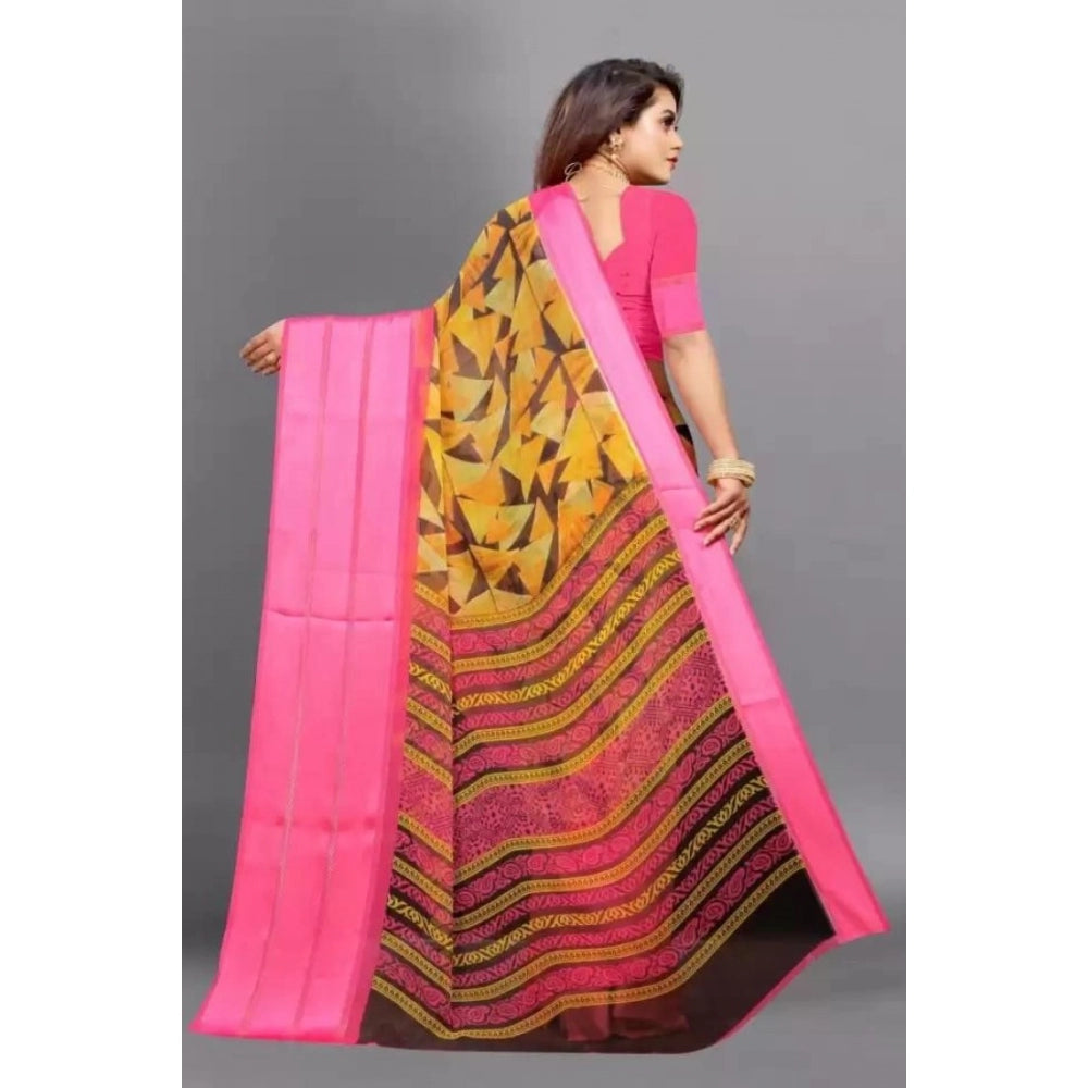 Sattin Patta Printed Saree With Unstitched Blouse