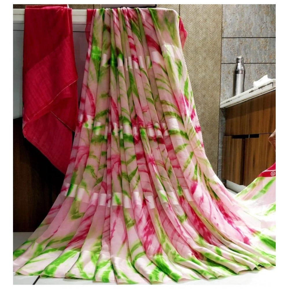 Sattin Patta Printed Saree With Unstitched Blouse