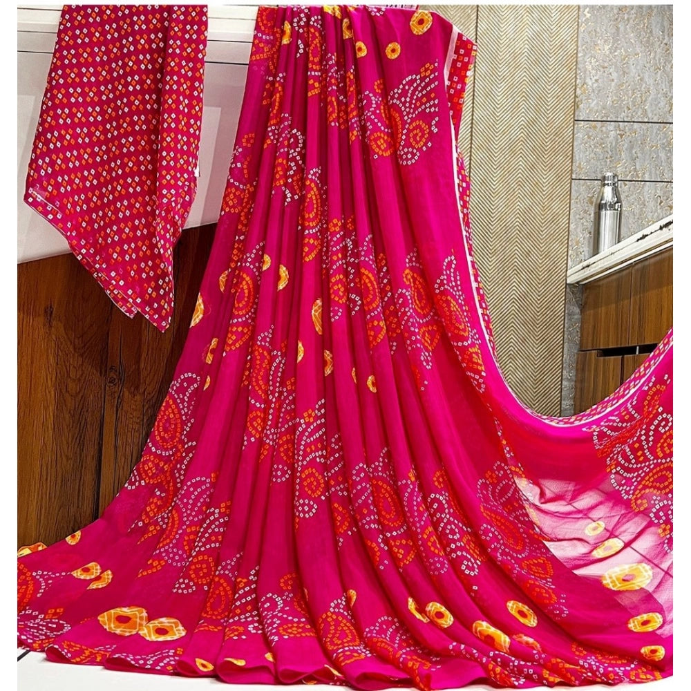 Georgette Printed Saree With Unstitched Blouse