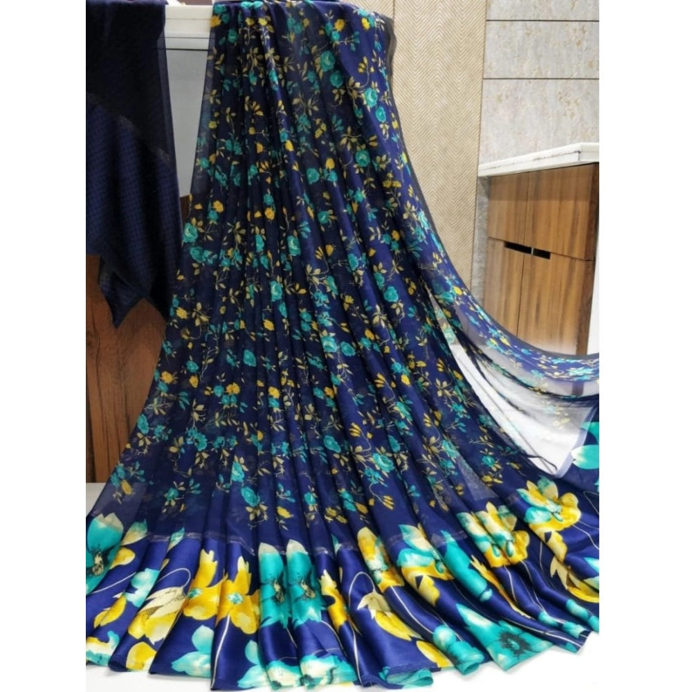 Sattin Patta Printed Saree With Unstitched Blouse