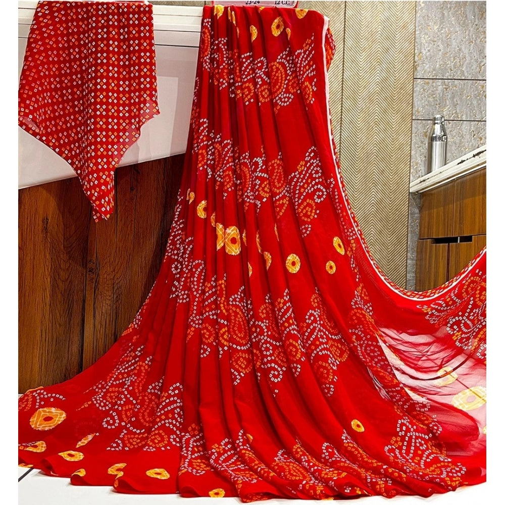 Georgette Printed Saree With Unstitched Blouse