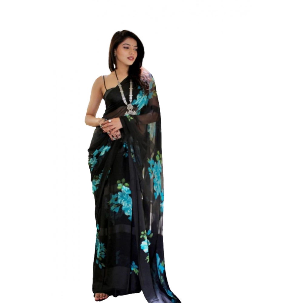 Sattin Patta Printed Saree With Unstitched Blouse