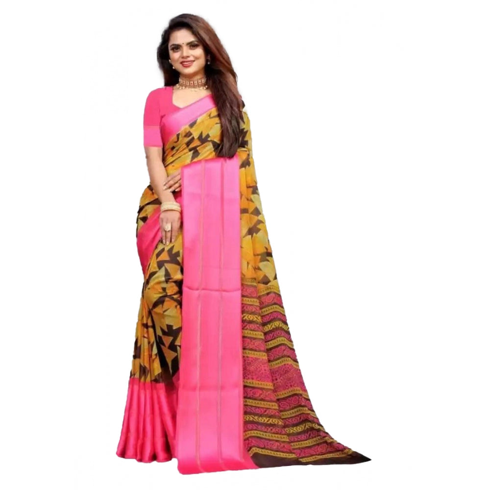 Sattin Patta Printed Saree With Unstitched Blouse