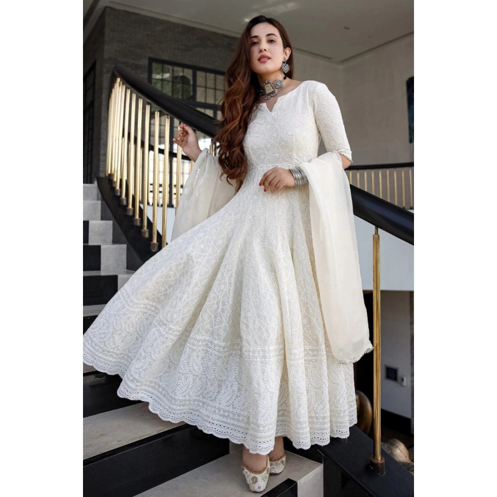 Ranili Casual 3/4th Sleeve Embroidered Cotton Gown