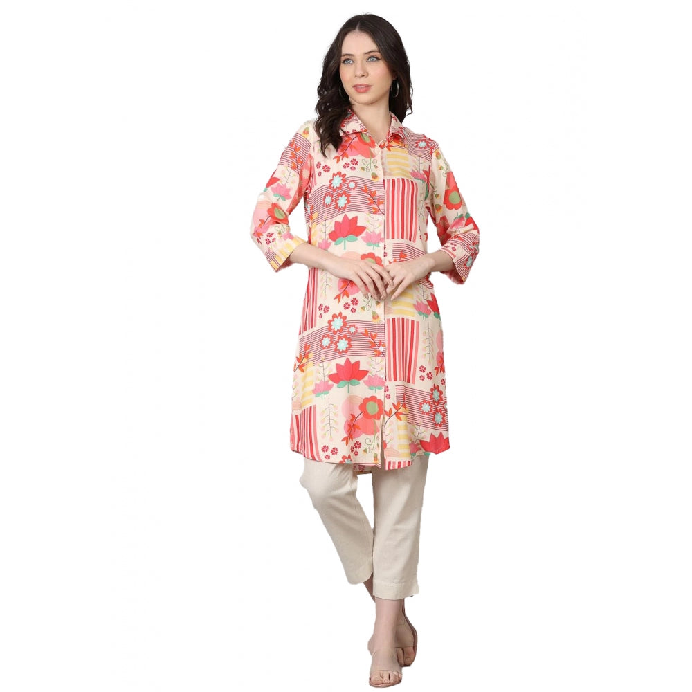 Casual 3/4 Sleeve Viscose Rayon Printed Kurti