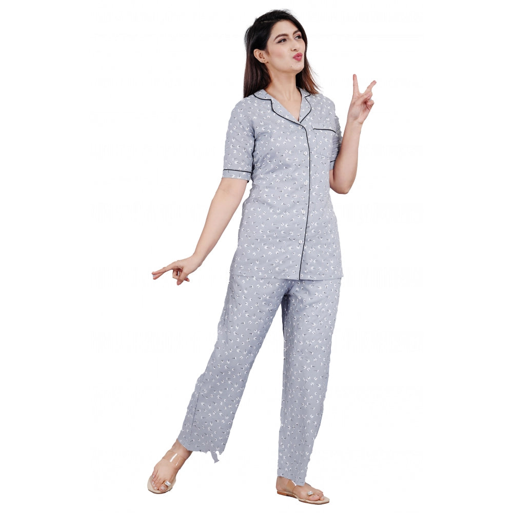 Casual Half Sleeve Printed Viscose Rayon Shirt With Pyjama Pant Night Suit Set