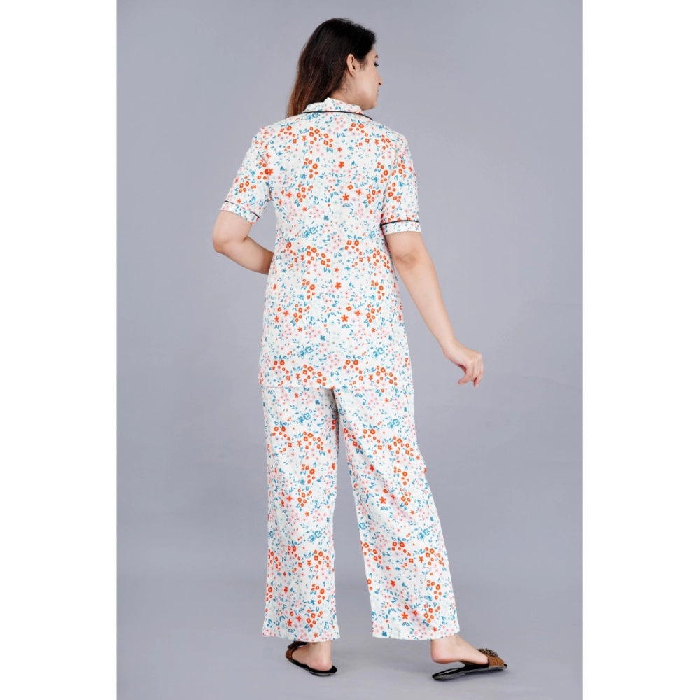 Casual Half Sleeve Printed Viscose Rayon Shirt With Pyjama Pant Night Suit Set