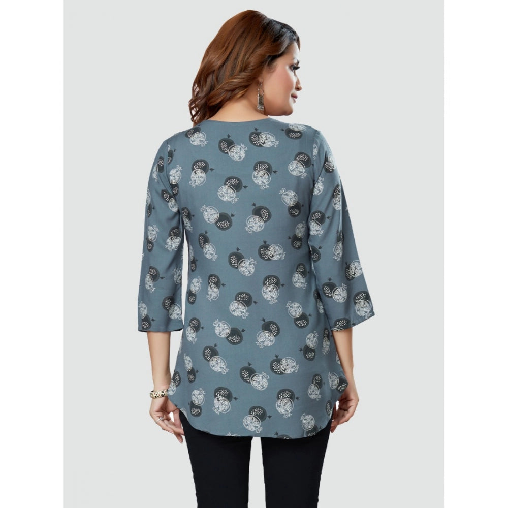 Casual 3/4 Sleeves Printed Rayon Short Top