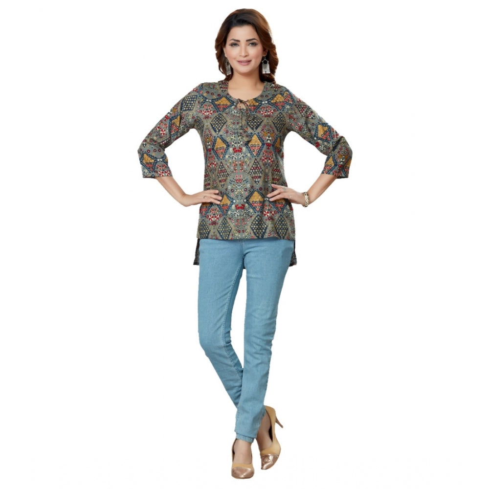 Casual 3/4 Sleeves Printed Rayon Short Top