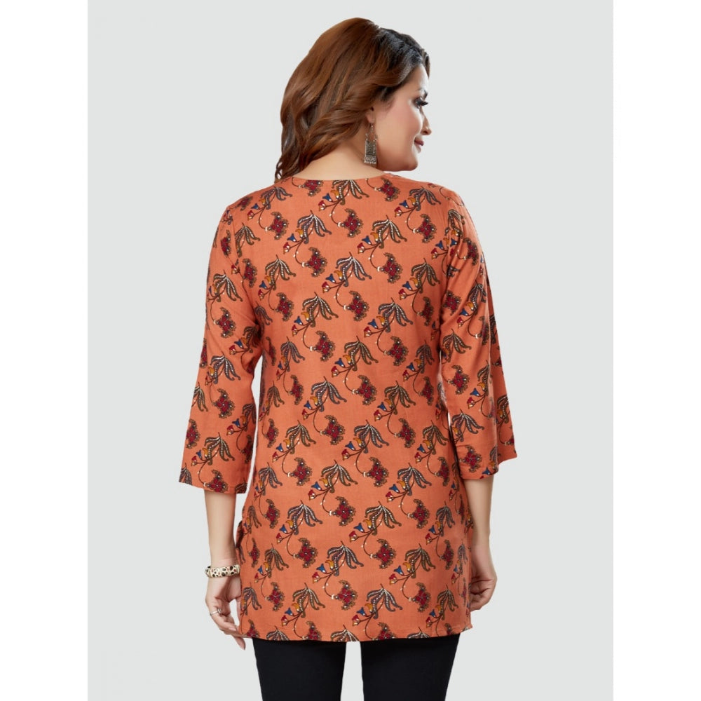 Casual 3/4 Sleeves Printed Rayon Short Top