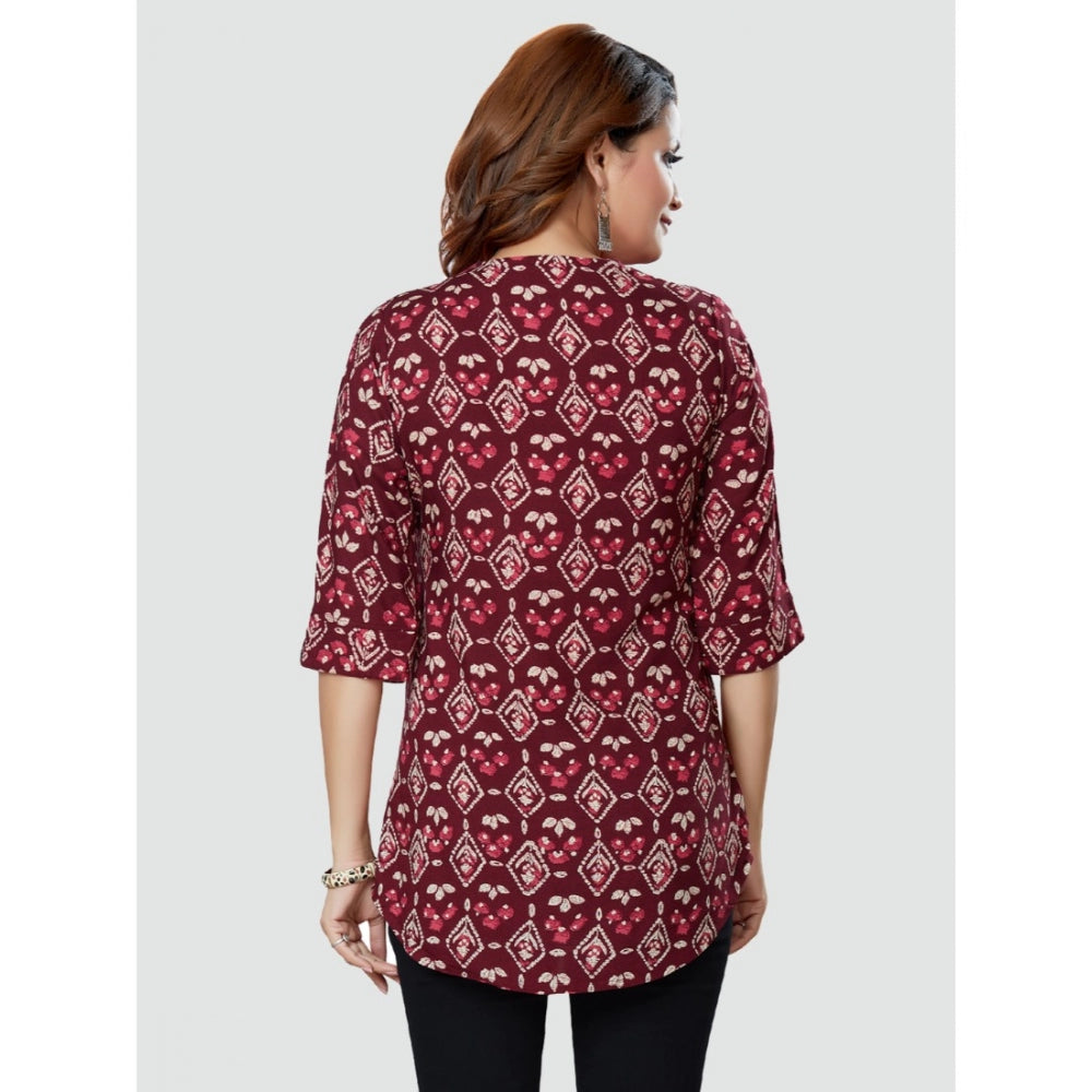 Casual 3/4 Sleeves Printed Rayon Short Top