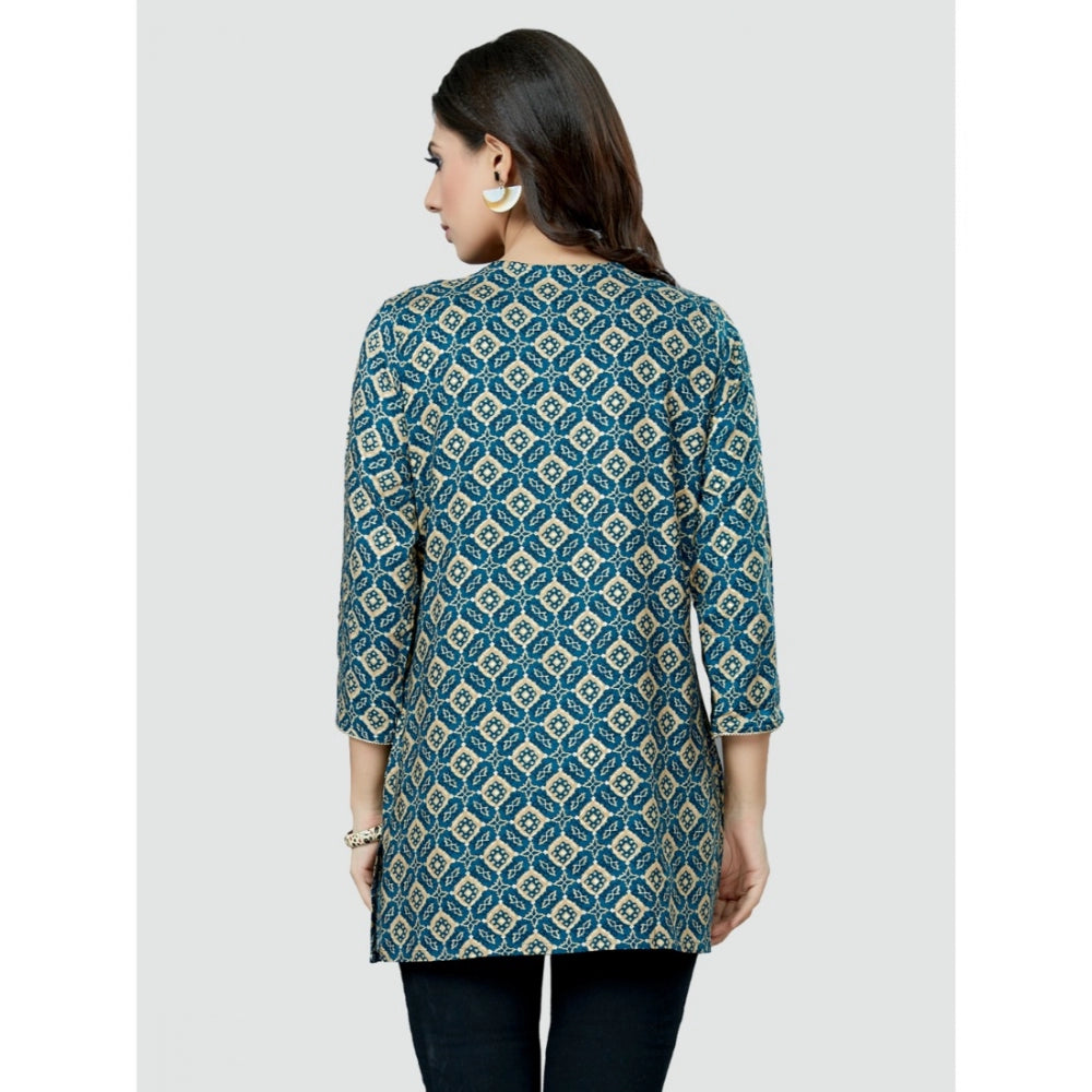 Casual 3/4 Sleeves Printed Rayon Short Top