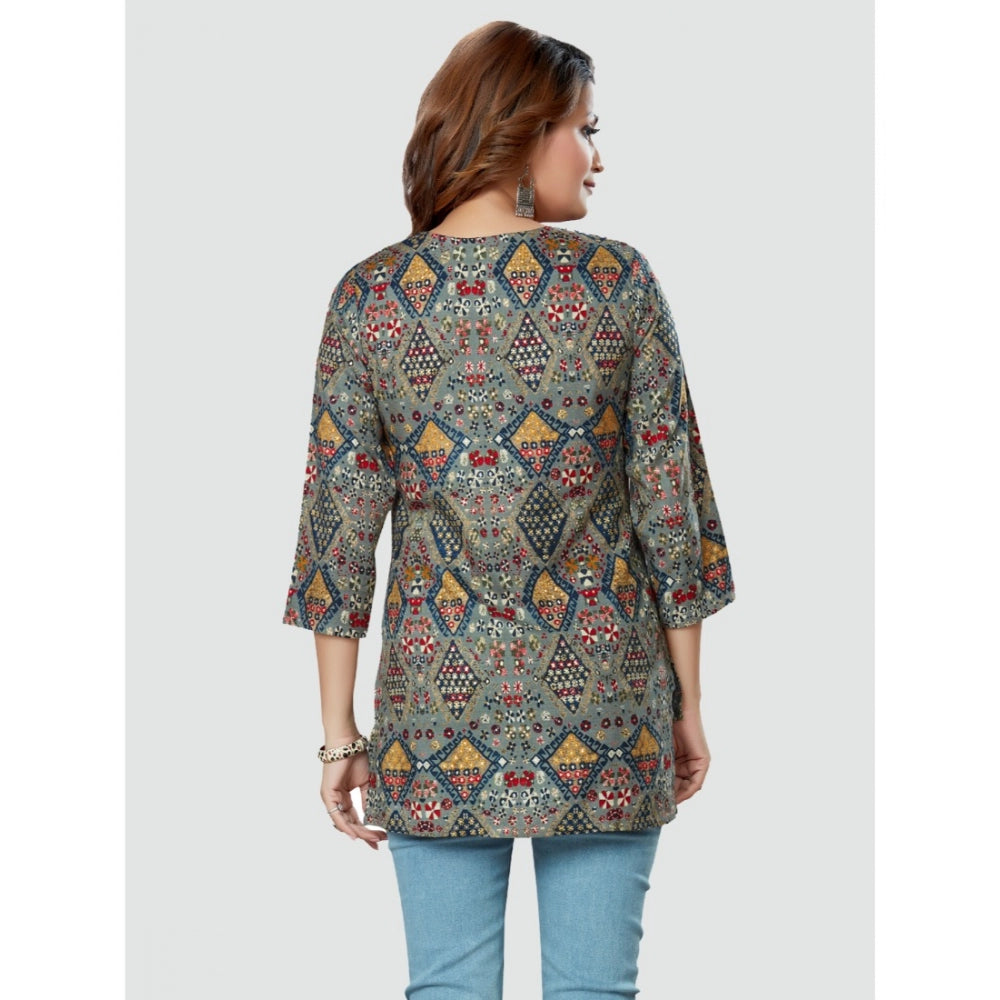 Casual 3/4 Sleeves Printed Rayon Short Top