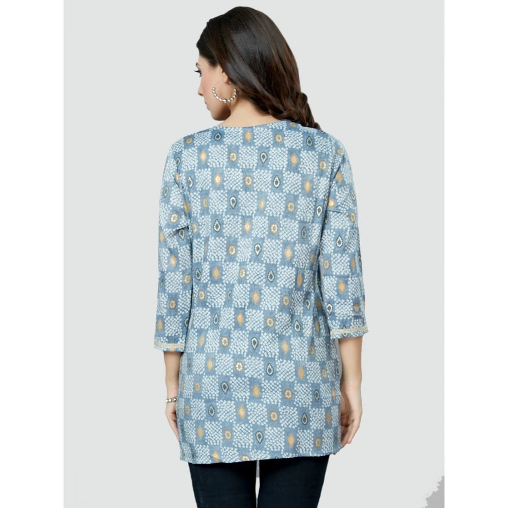 Casual 3/4 Sleeves Printed Rayon Short Top