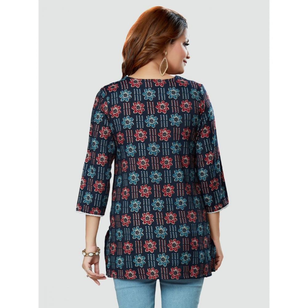 Casual 3/4 Sleeves Printed Rayon Short Top