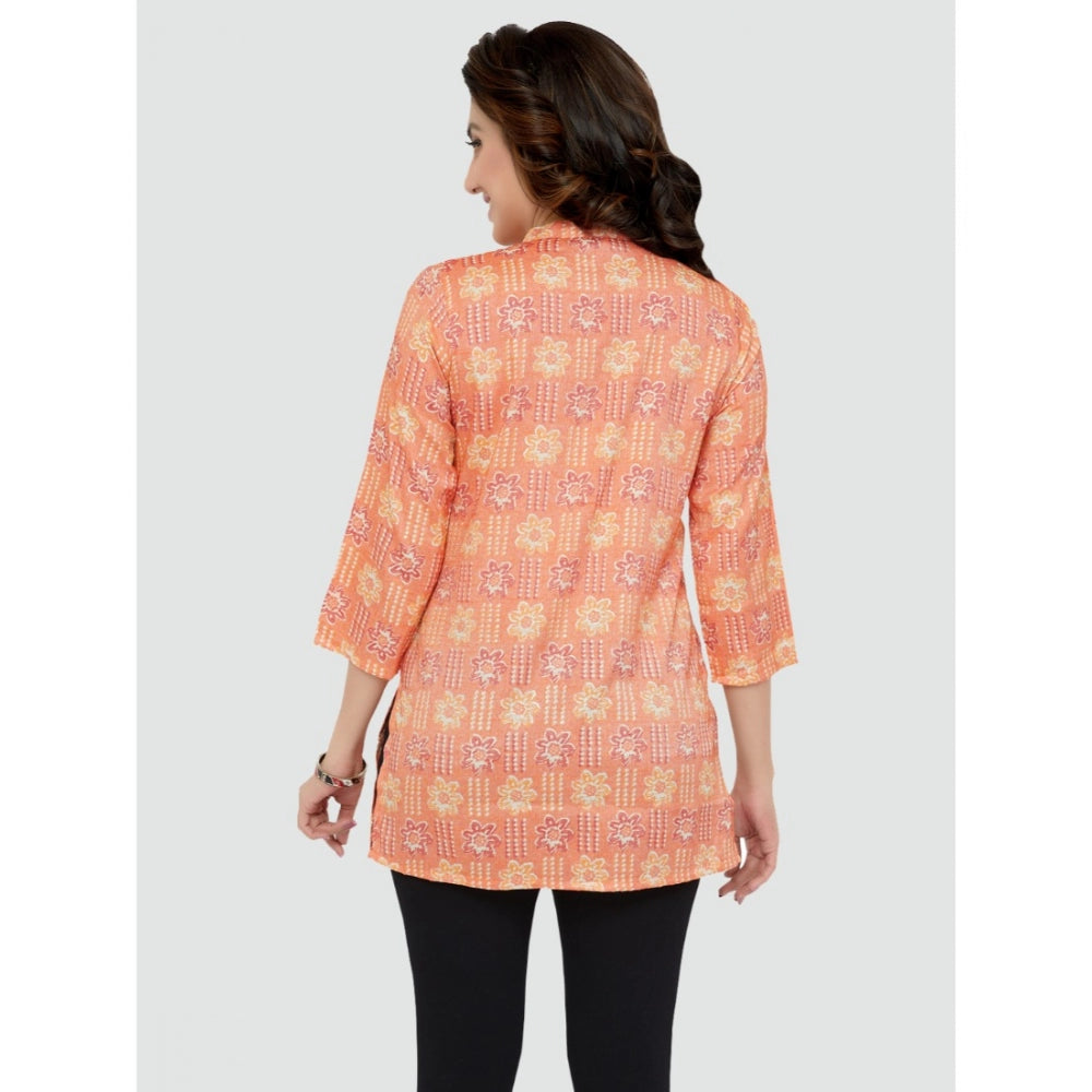 Casual 3/4 Sleeves Printed Rayon Short Top