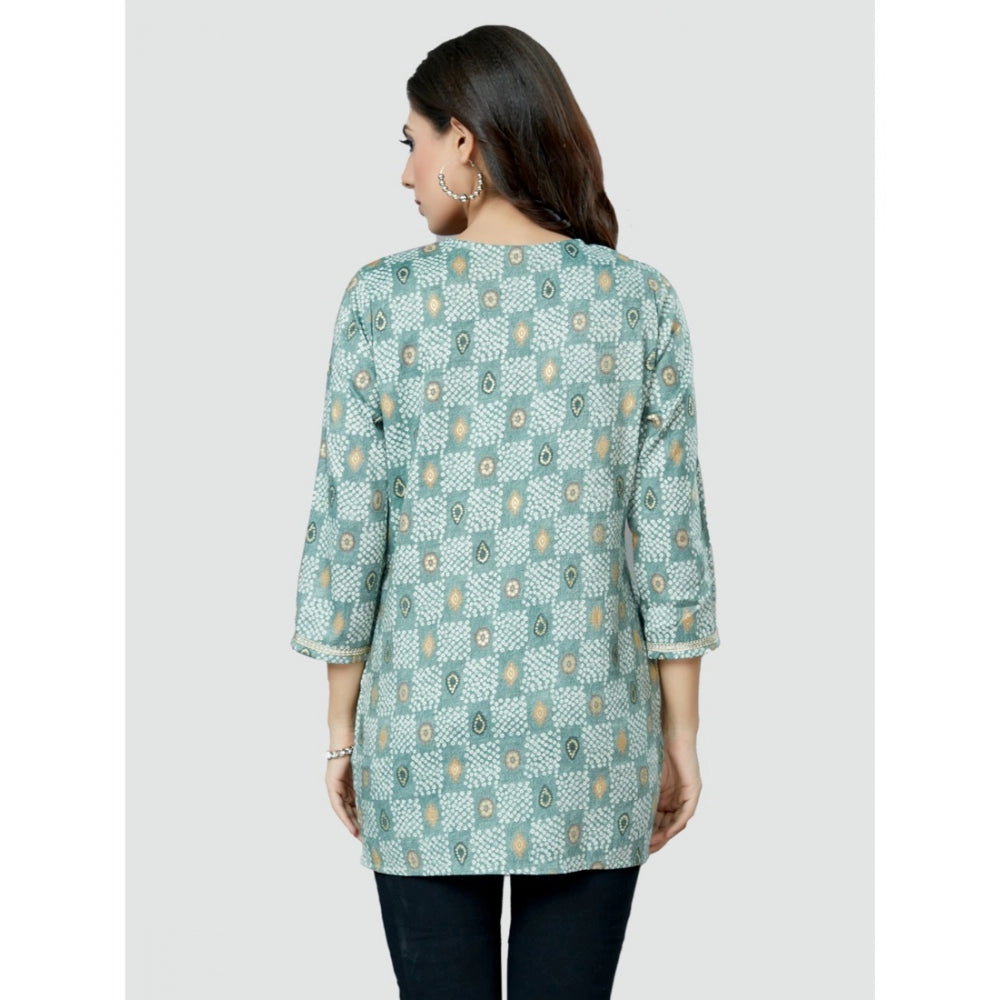 Casual 3/4 Sleeves Printed Rayon Short Top