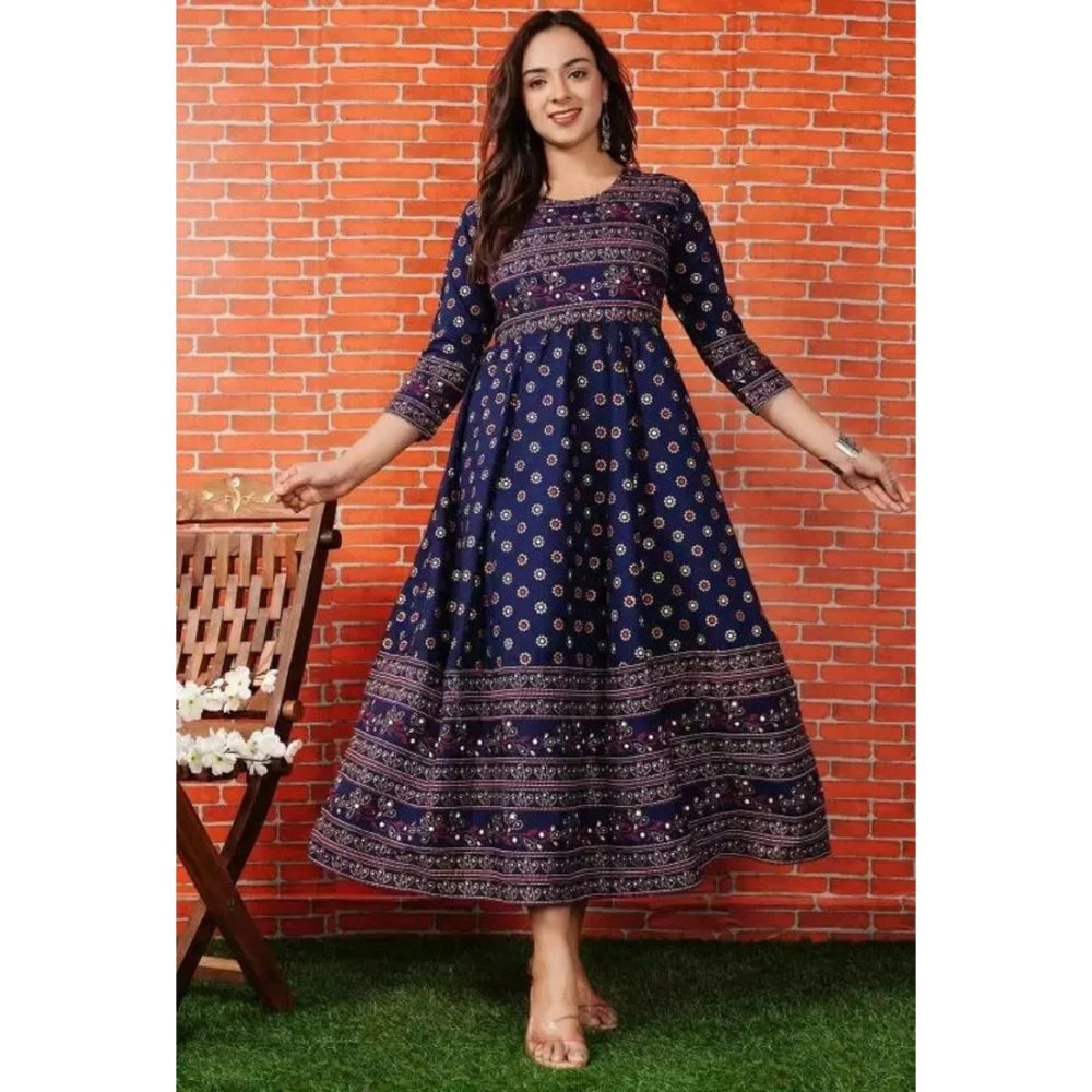 Casual 3/4 Sleeve Printed Rayon Anarkali Gown