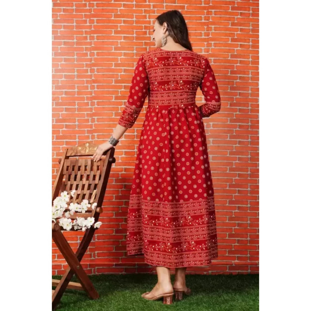 Casual 3/4 Sleeve Printed Rayon Anarkali Gown