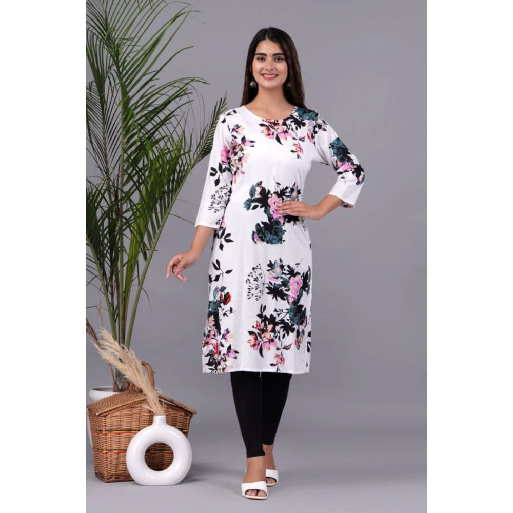 Casual 3/4 Sleeve Printed Rayon Kurti