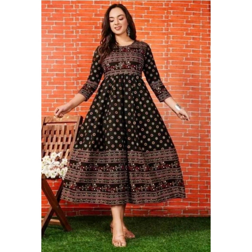 Casual 3/4 Sleeve Printed Rayon Anarkali Gown