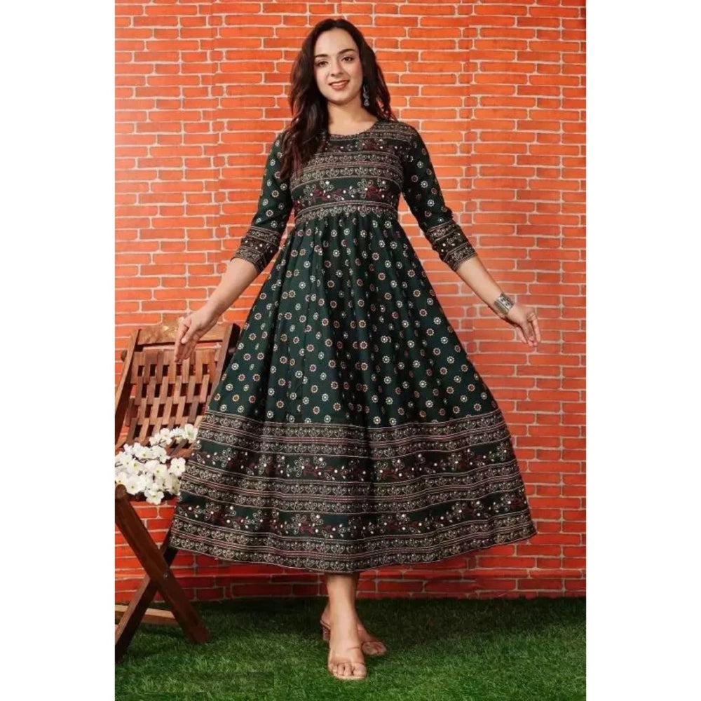 Casual 3/4 Sleeve Printed Rayon Anarkali Gown