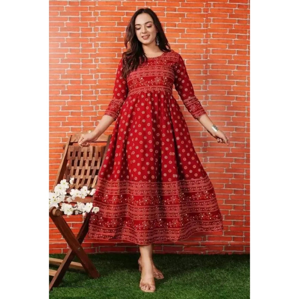 Casual 3/4 Sleeve Printed Rayon Anarkali Gown