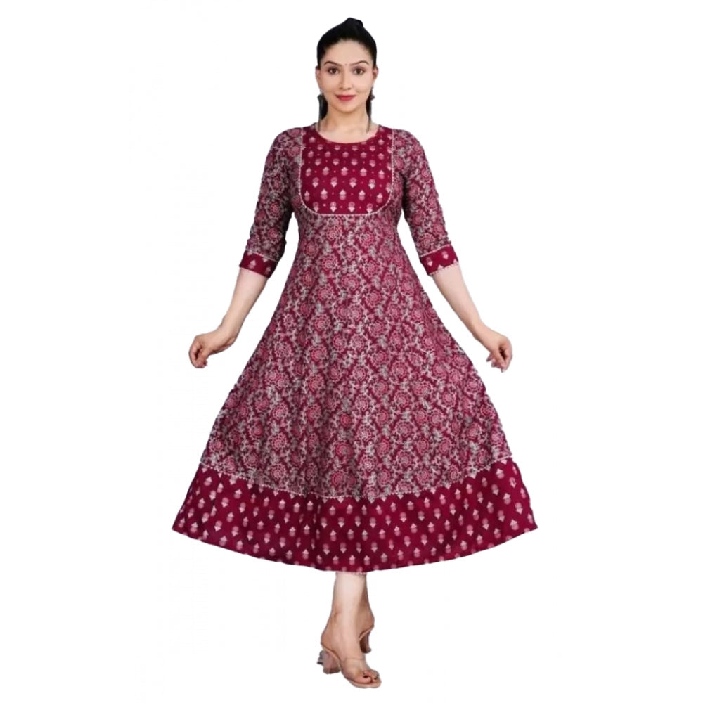 Casual 3/4 Sleeve Printed Rayon Anarkali Gown