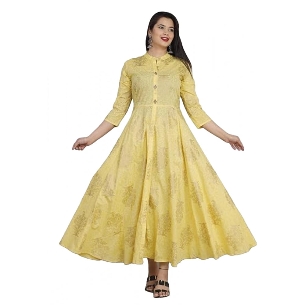 Casual 3/4 Sleeve Floral Printed Rayon Anarkali Gown