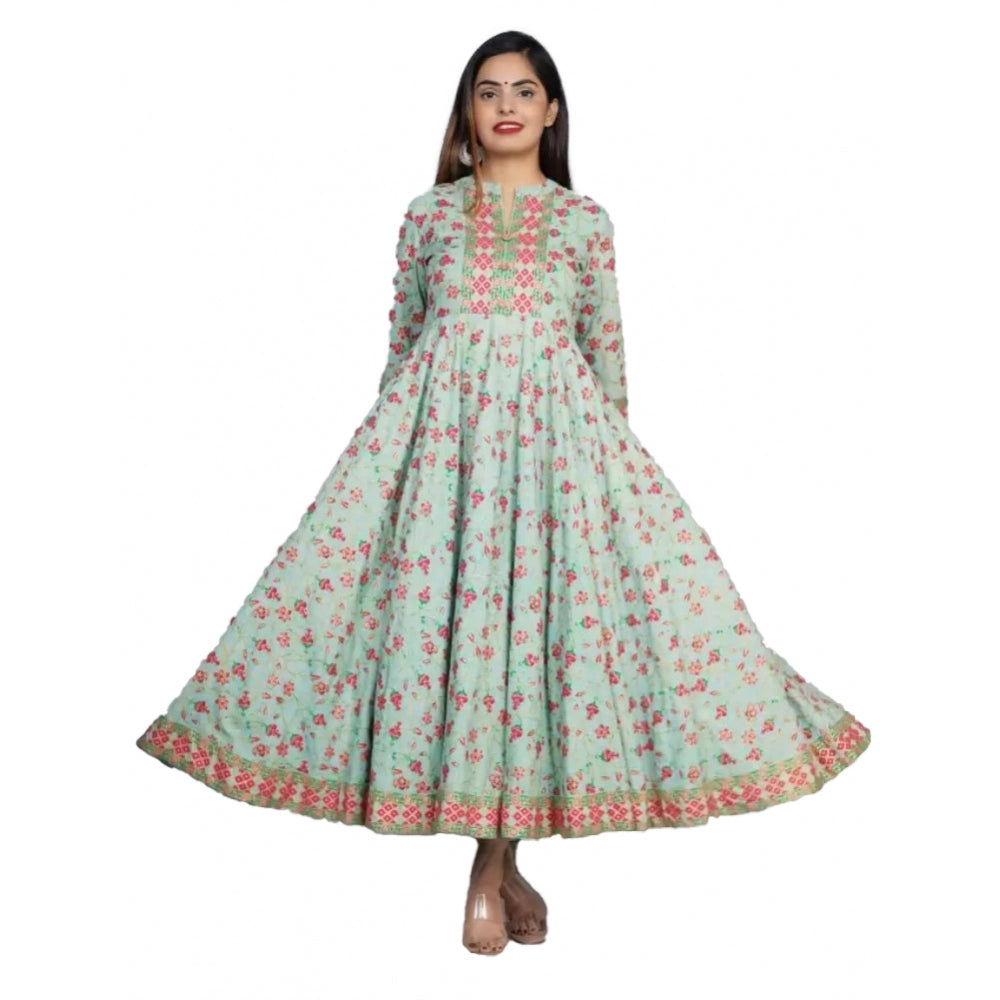 Casual 3/4 Sleeve Printed Rayon Anarkali Gown