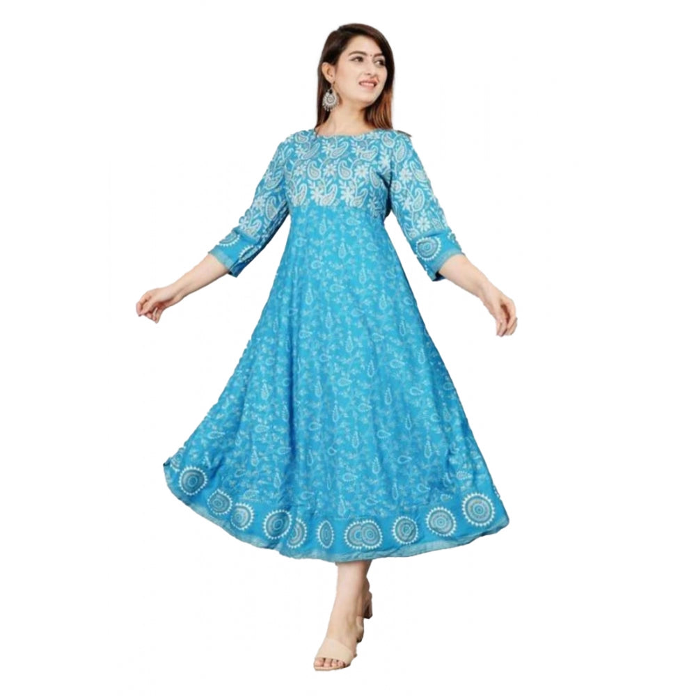 Casual 3/4 Sleeve Printed Rayon Anarkali Gown