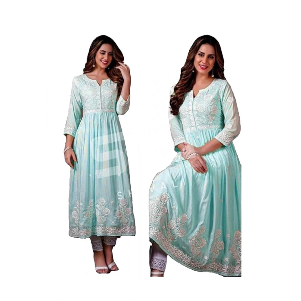 Casual 3/4 Sleeve Embroidered Rayon Anarkali Gown