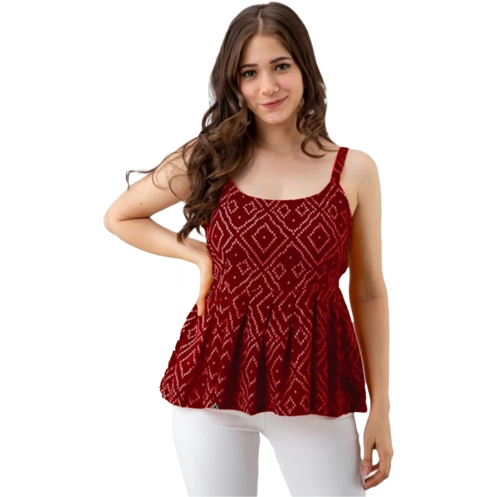 Casual Sleeve Less Printed Rayon Top