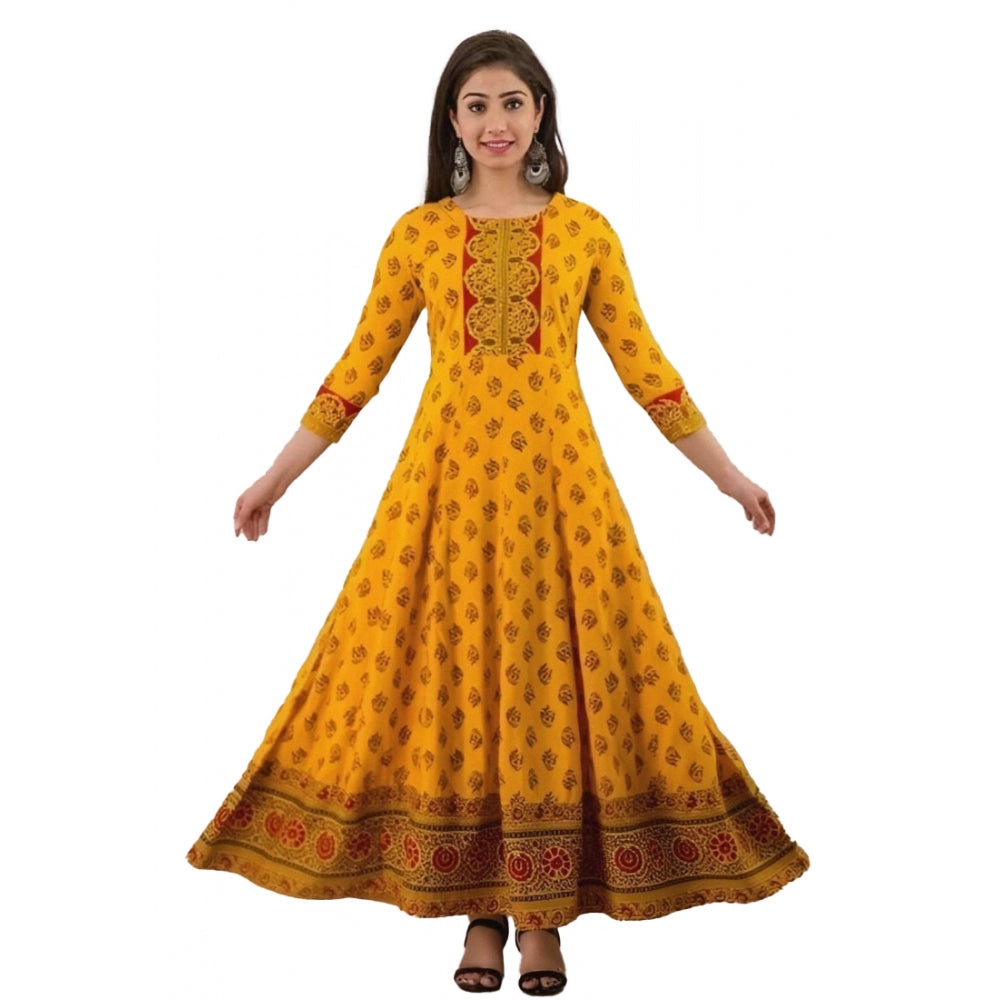 Casual 3/4 Sleeve Printed Rayon Anarkali Gown