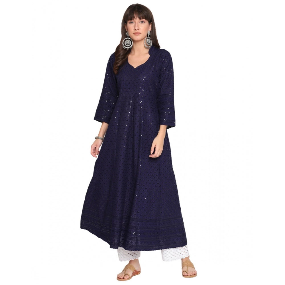 Casual 3/4th Sleeve Chikan Embroidery Cotton Kurti