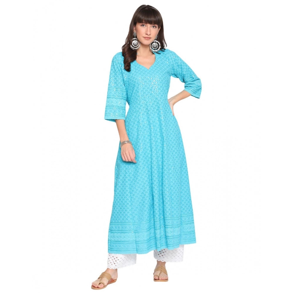 Casual 3/4th Sleeve Chikan Embroidery Cotton Kurti