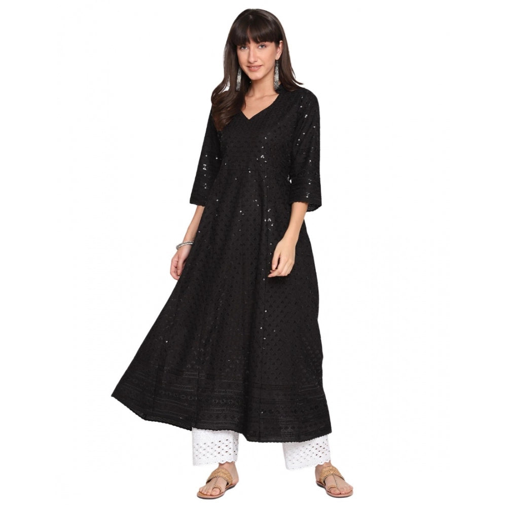 Casual 3/4th Sleeve Chikan Embroidery Cotton Kurti