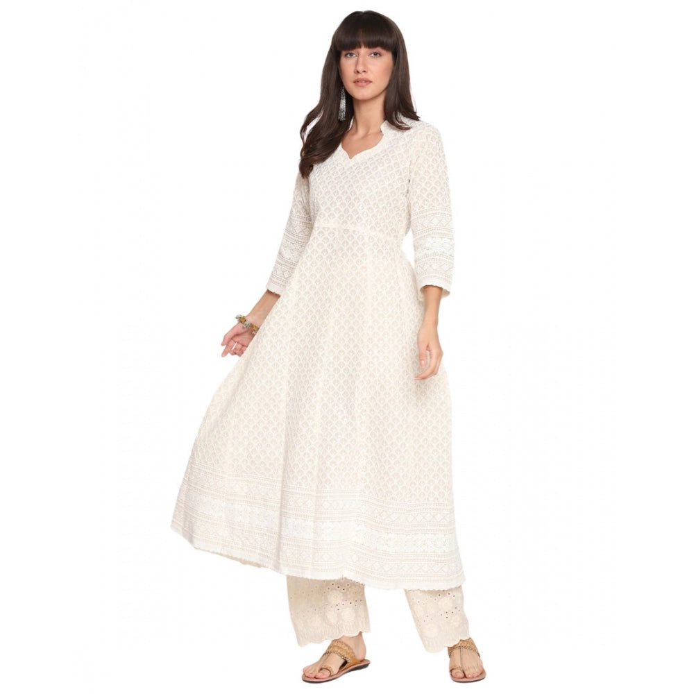 Casual 3/4th Sleeve Embroidered Cotton Kurti