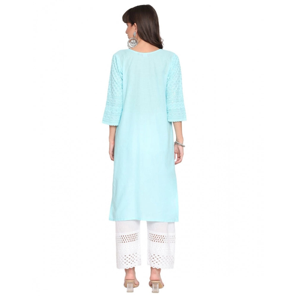 Casual 3/4th Sleeve Chikan Embroidery Cotton Kurti