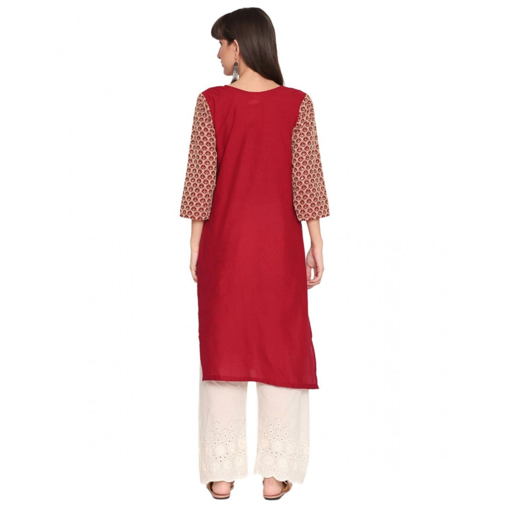 Casual 3/4th Sleeve Embroidered Cotton Kurti