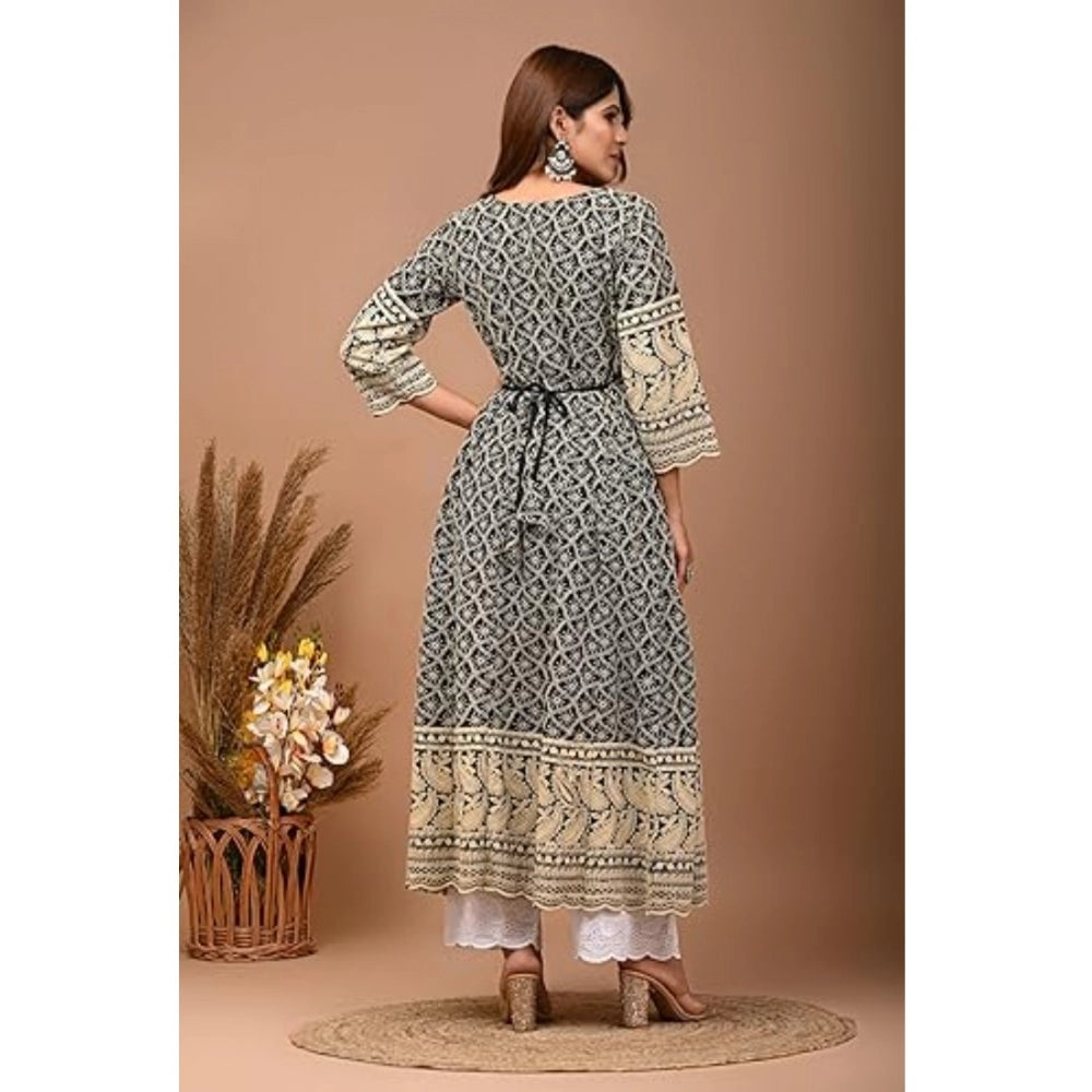 Casual 3/4th Sleeve Embroidered Cotton Kurti Set