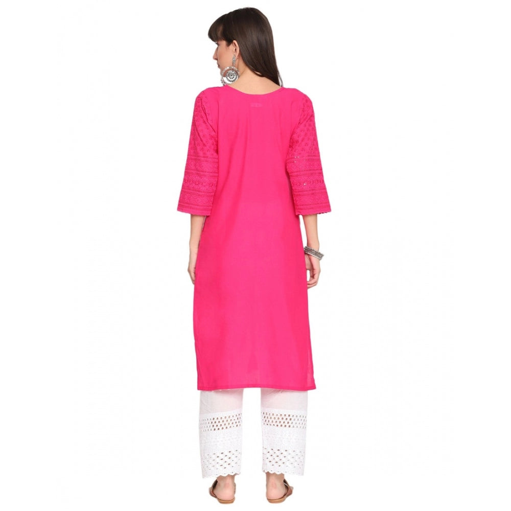 Casual 3/4th Sleeve Chikan Embroidery Cotton Kurti