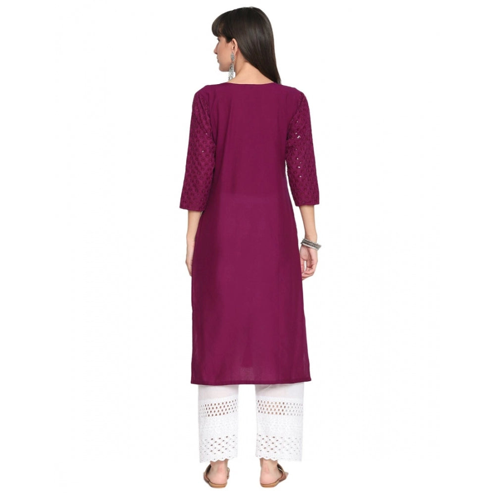 Casual 3/4th Sleeve Chikan Embroidery Cotton Kurti