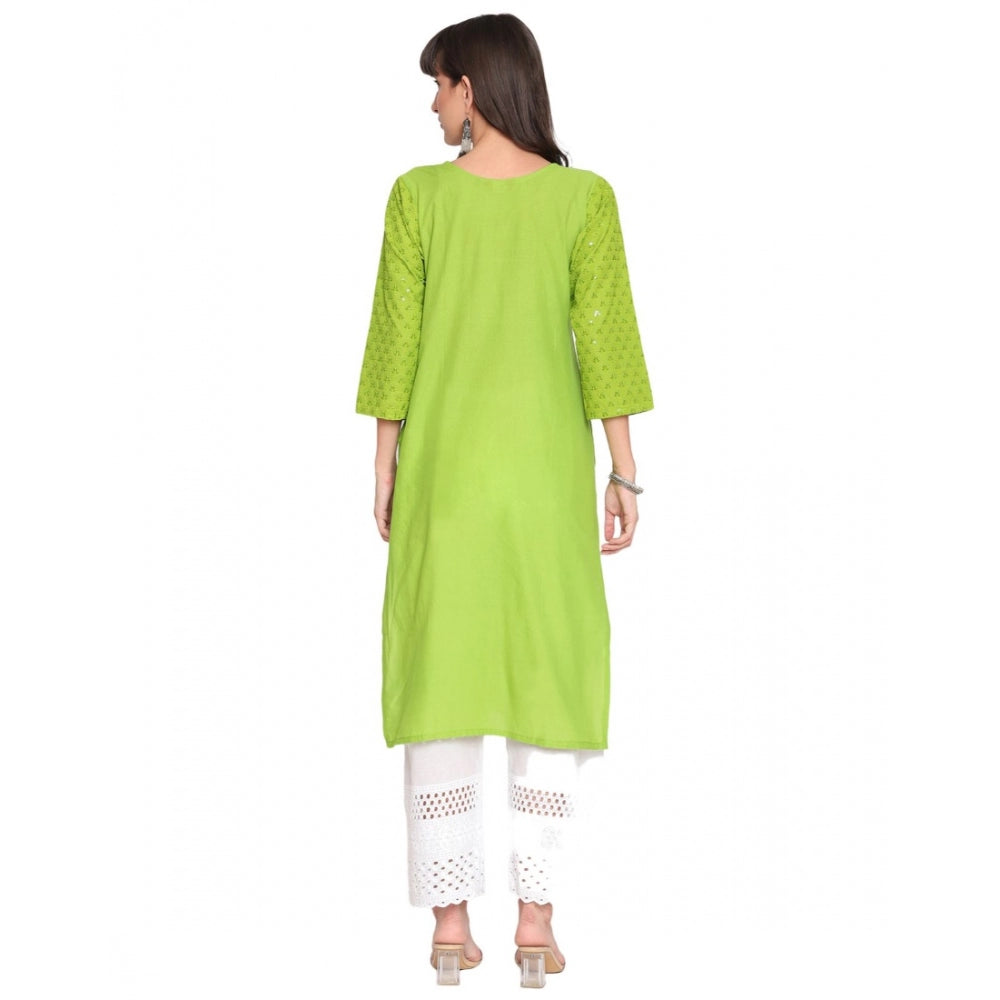 Casual 3/4th Sleeve Chikan Embroidery Cotton Kurti