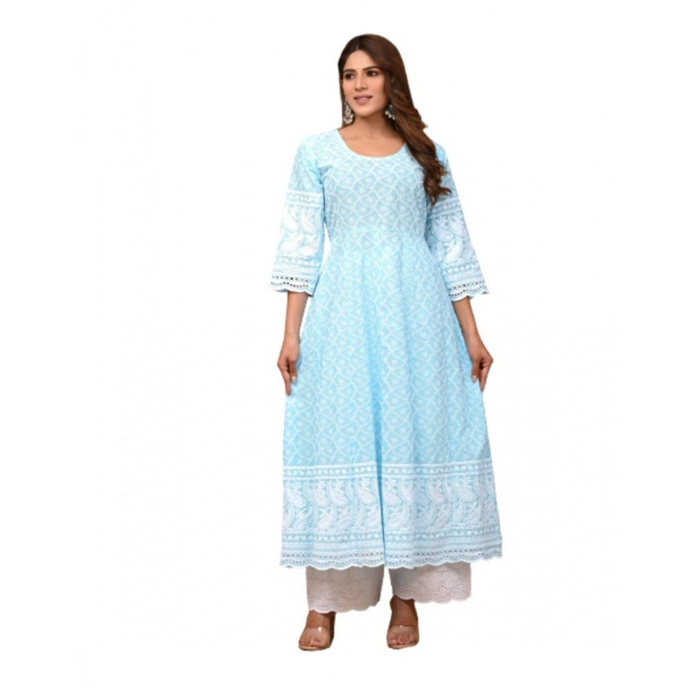 Casual 3/4th Sleeve Embroidered Cotton Kurti Set