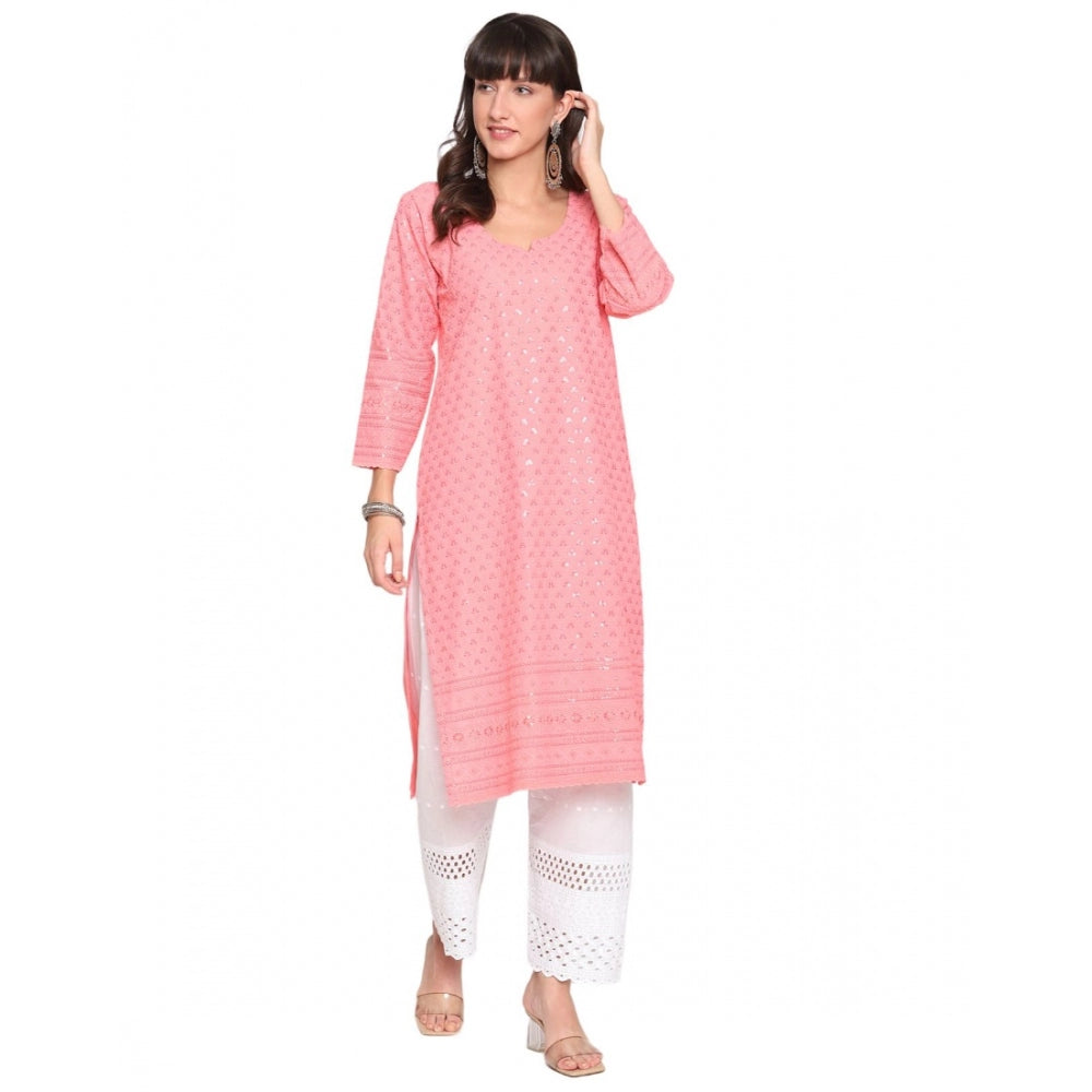 Casual 3/4th Sleeve Chikan Embroidery Cotton Kurti