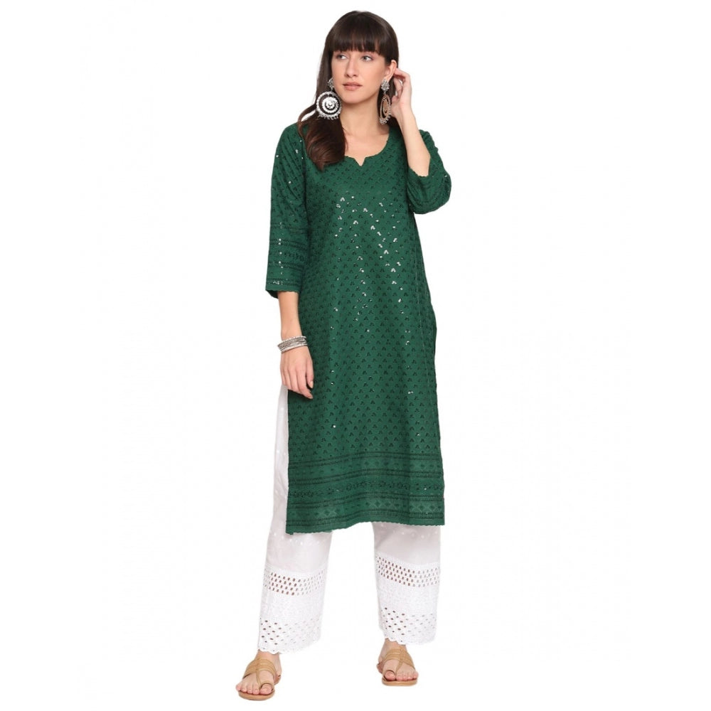 Casual 3/4th Sleeve Chikan Embroidery Cotton Kurti