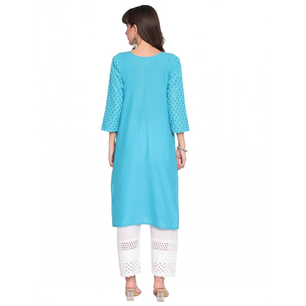 Casual 3/4th Sleeve Chikan Embroidery Cotton Kurti