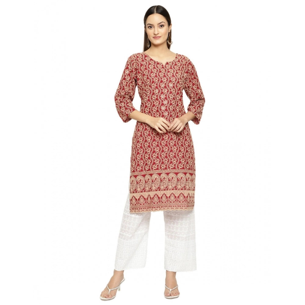 Casual 3/4th Sleeve Chikan Embroidery Cotton Kurti