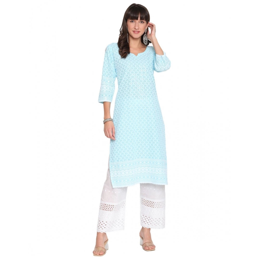 Casual 3/4th Sleeve Chikan Embroidery Cotton Kurti